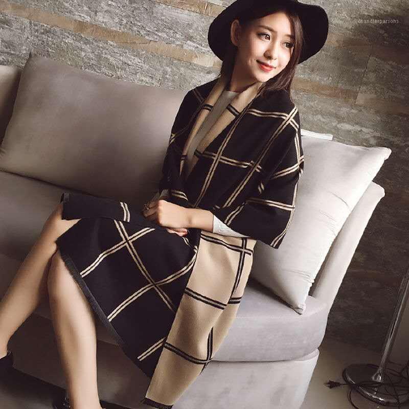 

Scarves Women's Scarf Double Plaid Autumn And Winter Air Conditioning Shawl Thickened Office Cape