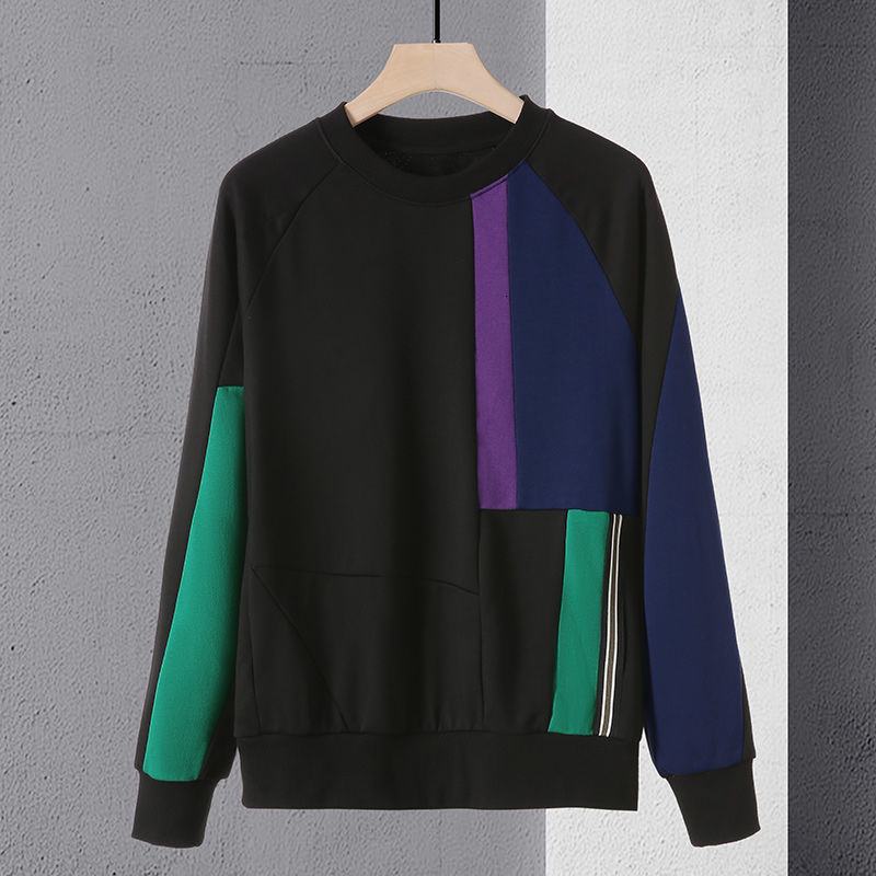 

women's hoodies & sweatshirts autumn and winter color contrast nightgown loose male trend in long sleeve casual shirt all-match beautif, Black