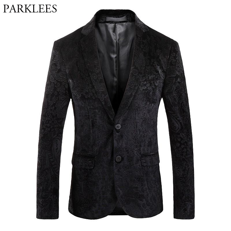 

Men's Suits & Blazers Black Velvet Blazer Men Luxury Paisley Suit Jacket Business Causal Wedding Party Groom Tuxedo Homme, As picture show