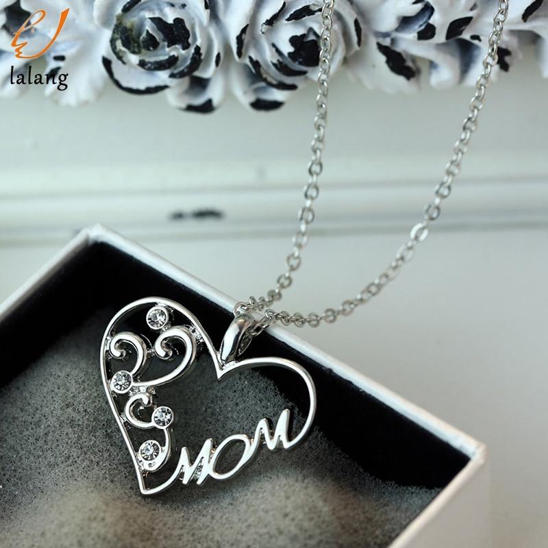 

Pendant Necklaces Mother And Child Love "Mom" Crystal Necklace Mother's Day Gifts Sweater Chain For Women Fashion Jewery
