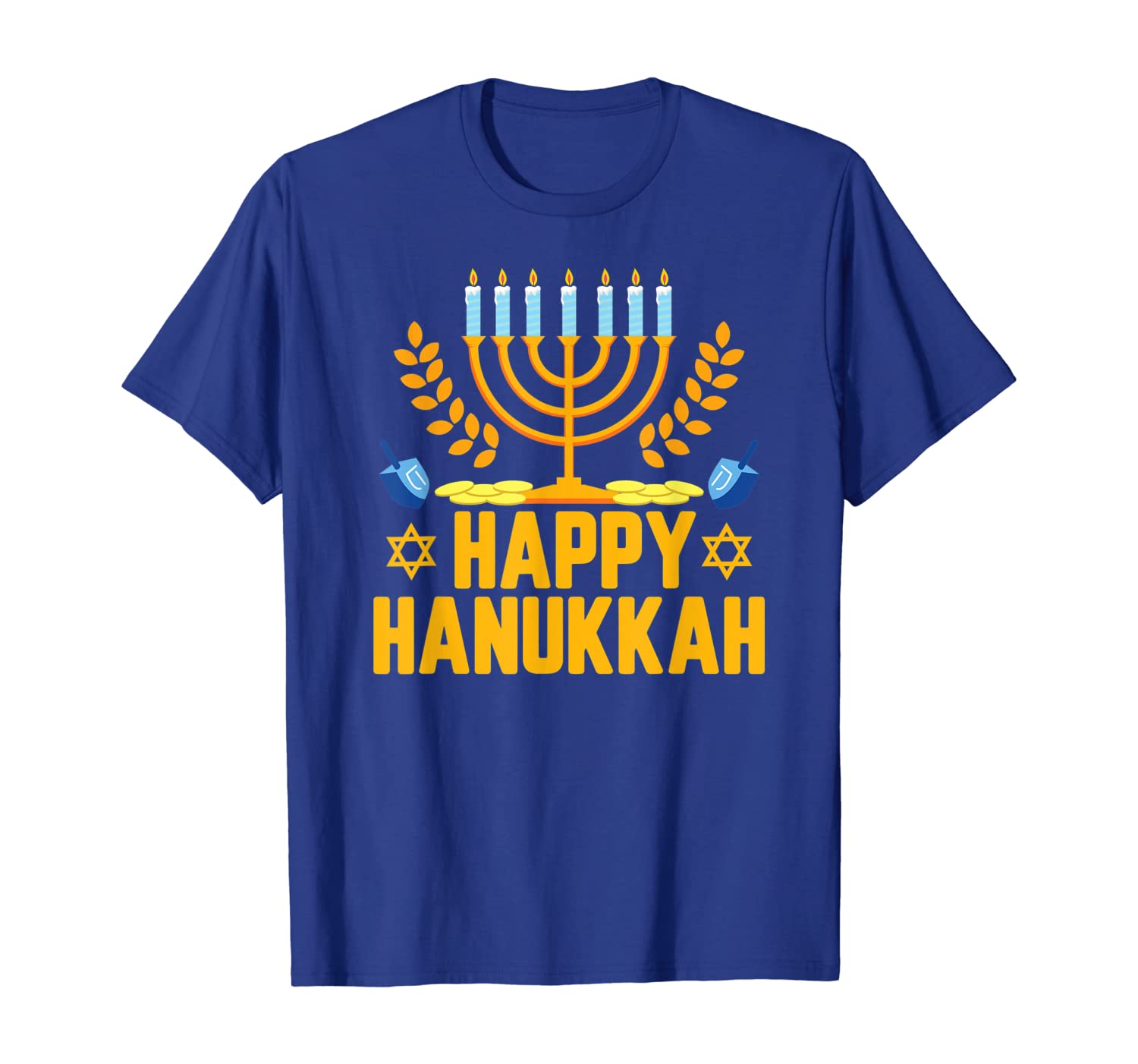 

Happy Hanukkah Jewish Menorah With Star of David T-Shirt, White;black