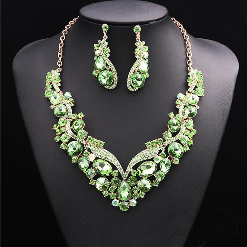 

Earrings & Necklace African Bridal Crystal Jewelry Set Statement Rhinestone Choker Women Fashion Collar Wedding Party Bibs Gifts, Silver
