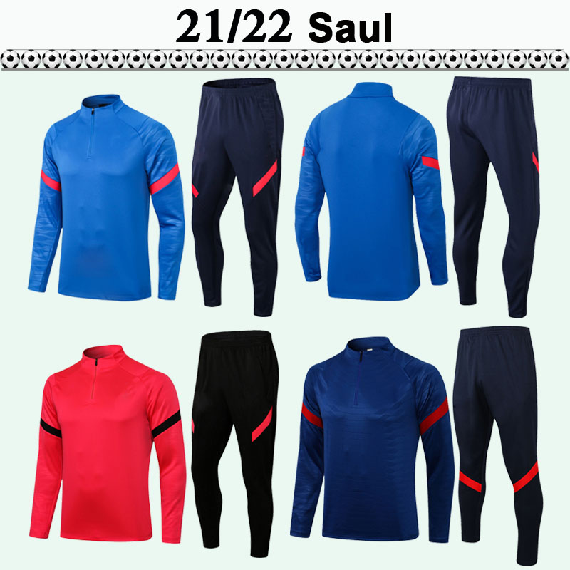 

2021 2022 KOKE SAUL M. LLORENTE SUAREZ Jacket Training Suit Football Jerseys Adult Red MORATA DEMBELE Joao Felix Mens Long Sleeve kit, B465#2122 half zipper blue kit
