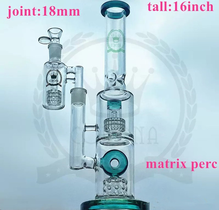 

three Layer hookah Honeycomb ablets Filter Bongs Recycler Glass Bong Smoking pipe 16" inches water pipe 18.8mm joint