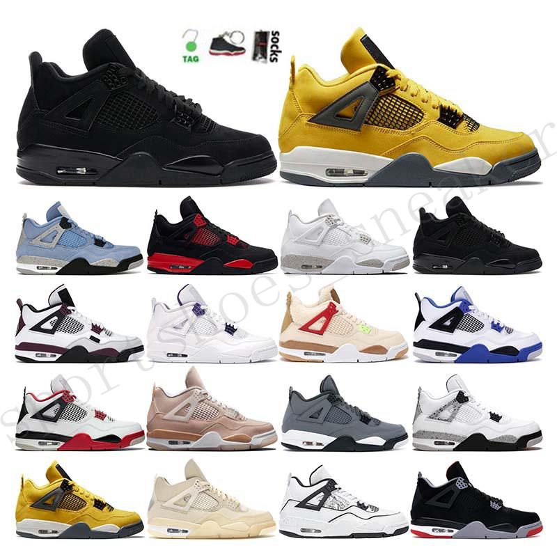 

Hot Jumpman retro 4s Basketball Shoes University Blue Black Cat 4 Sail White Cement Guava Ice Hype Royal UNC Obsidian Sports Women Mens Sneakers size US5.5-13