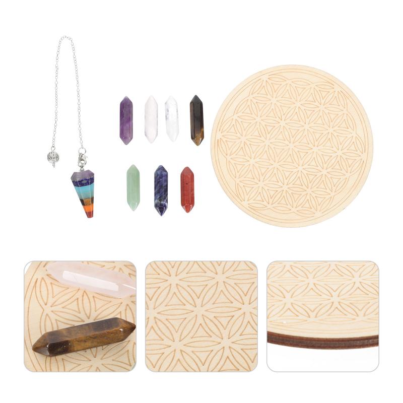 

Charm Bracelets 1Set Crystal Energy Stones Kit Yoga Chakra Healing With Wood Board
