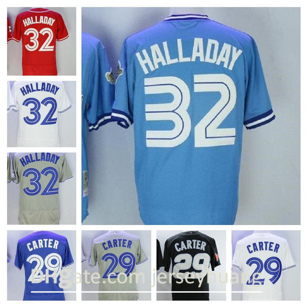 

Retro Blue jays Baseball 29 Joe Carter Jersey 32 Roy Halladay Flexbase All Stitched Men Women kids youth Jerseys, Color 1