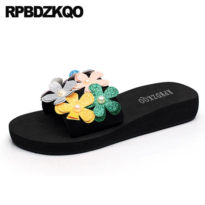

Slippers Slides Summer Women Wedge Fashion Beach Wide Fit Shoes Ladies Plus Size Platform Flower Big Black Sandals High Heel