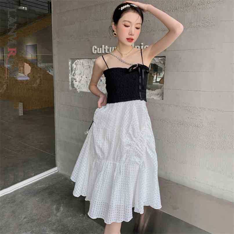 

Women Big Swing Dress A-line Sleeveless Stitching Color Dresses Loose Fit Female Fashion Summer Arrivals 2H019 210526, Black white