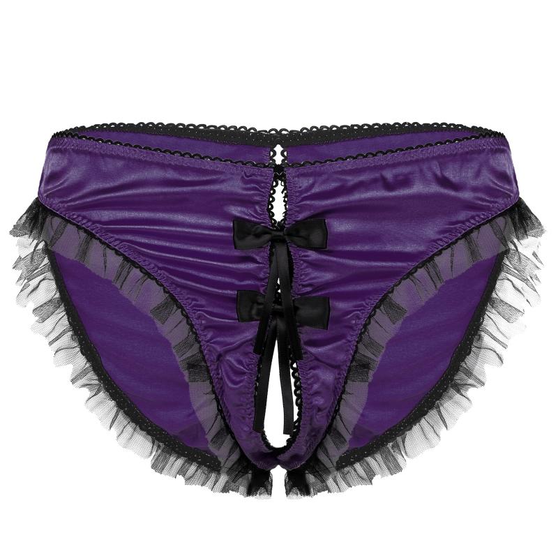 

Women's Panties Mens Sissy Erotic Male Silky Satin Mesh Ruffles Lace Open Crotch Underwear Low Rise Elastic Waistband Sexy Thong Briefs, Pink
