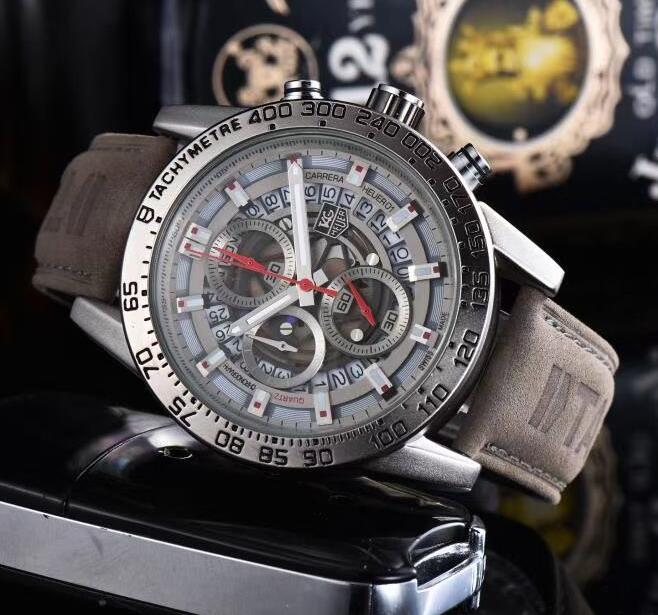 

052 TAG HOT HEUER New Men Automatic Watch mens Full Function quartz Watches Fashion Genuine Leather date clock Sports Wristwatch