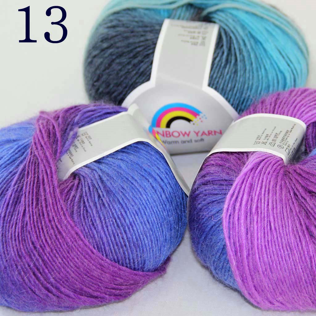

Sale Soft 3ballsX50gr ballCashmere Wool Yarn Colorful Rainbow DIY Wrap Shawl Hand Kniting Purple Turquoise Gray Beige 524-13-3, Multi-colored