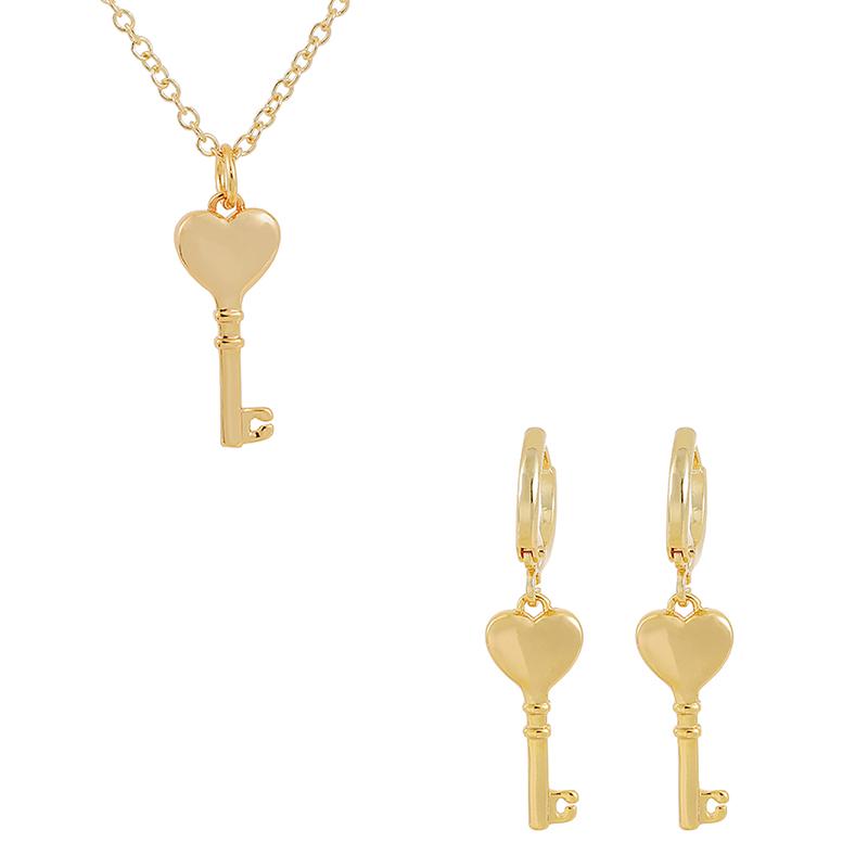 

Earrings & Necklace ZHINI Personality Punk Gold Metal Dangle Earring Handmade Necklaces For Women Simple Key Long Party Jewelry Sets Gift, As pic