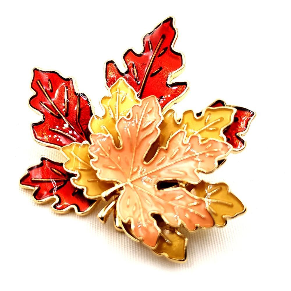 

Retro Style Yellow Red Orange Trio Sugar Canadian Maple Leaf Broach Pins for Women Fall Autumn Sweater Coat Suit Dress Accessory