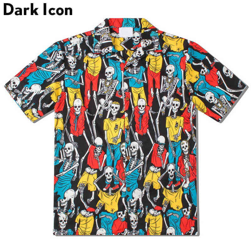 

Skulls Full Printed Street Shirts Men Summer Short Sleeved Shirts for Men Hawaii Shirts Man Top 210603, Shirt