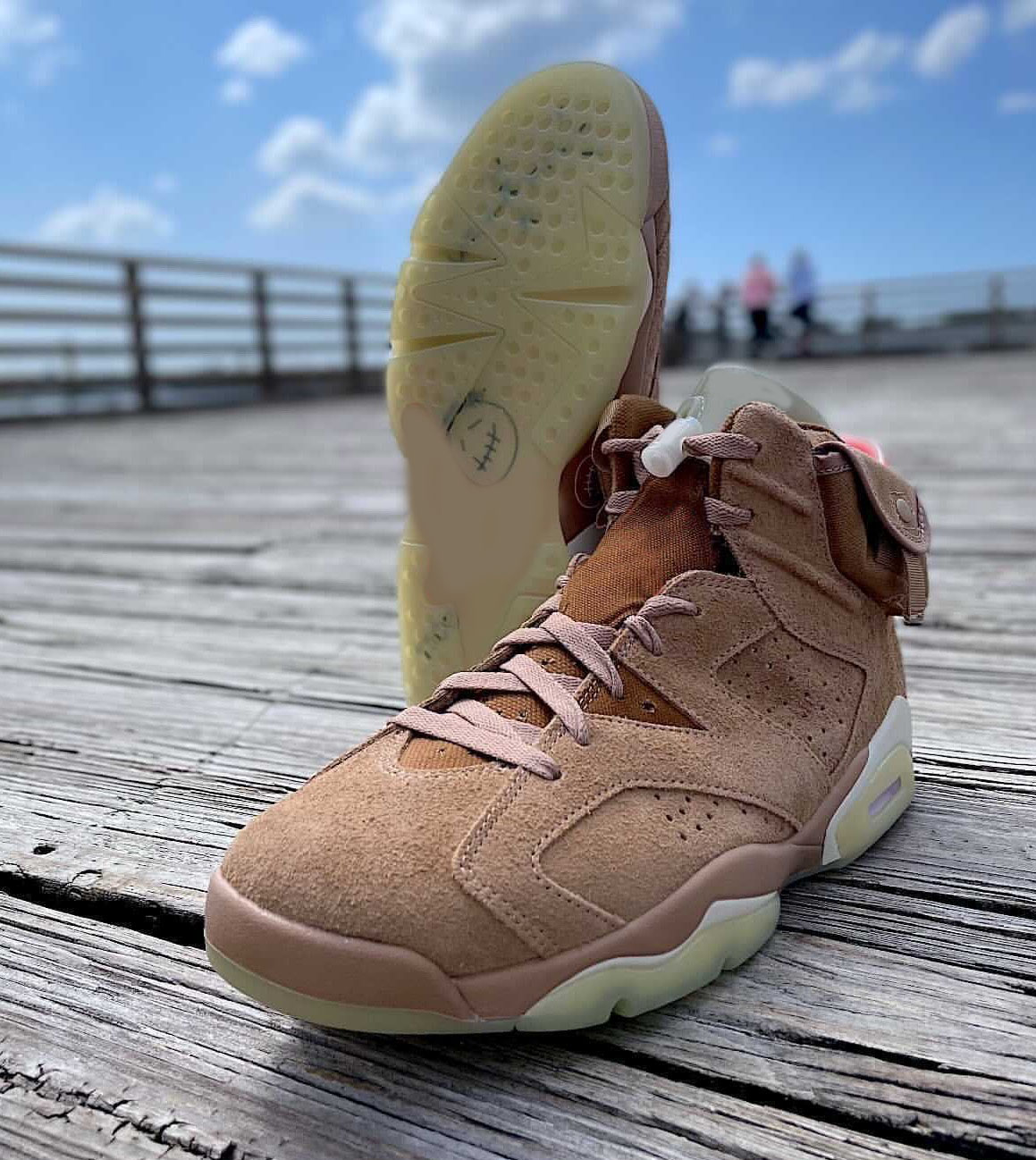 

New Best Air Authentic Travis Scott 6 British Khaki Sneakers Cactus Jack Khaki Suede Upper Highlighted Men Outdoor Sports Shoes With Box