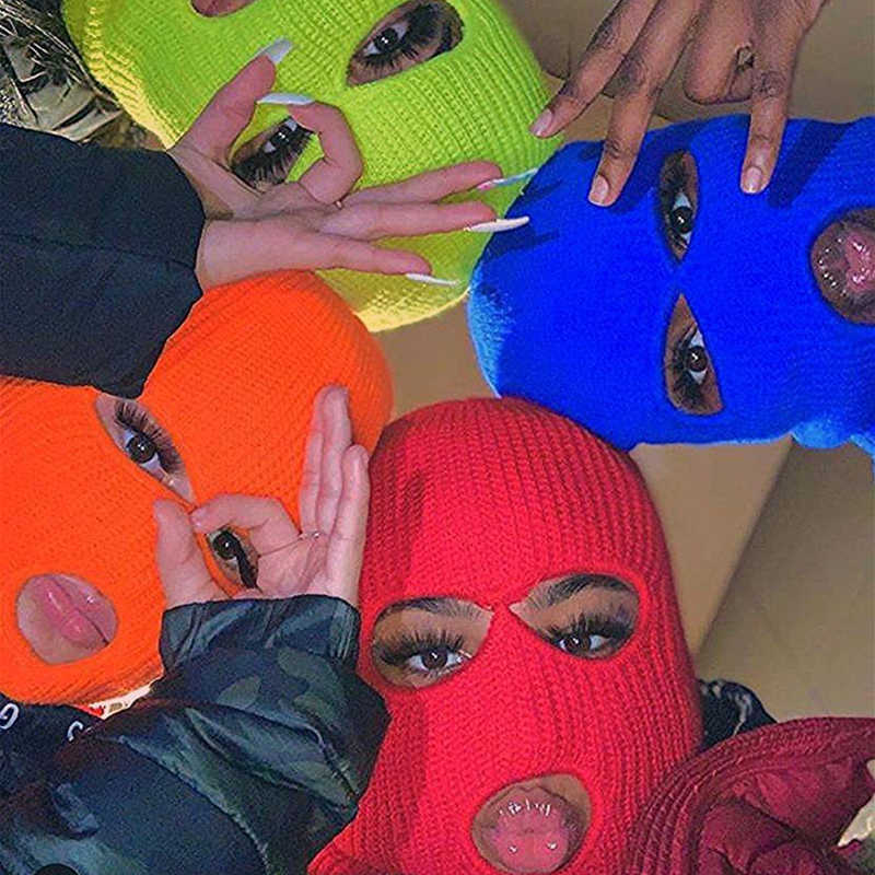 

2021 Fashion Full Face Cover Hats Beanie 3 Holes Balaclava Hiking Cycling Ski Winter Outdoor Warm Knitted Caps for Women Men, Orange