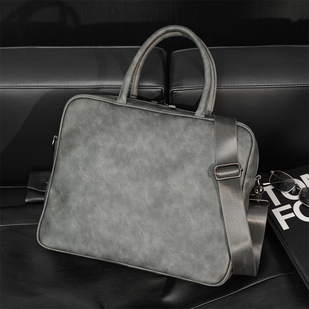 

Wholesale factory men shoulder bags Joker retro matte leather handbag simple solid color business briefcase horizontal large leather fashion computer bag, Gray