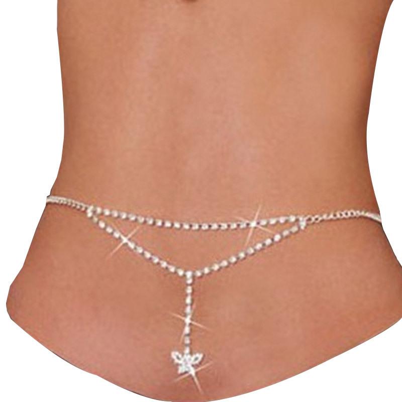 

Belts Est Crystal Waist Belly Chain For Women Party Simple Cute Butterfly Sexy Bikini Rhinestone Body Jewelry, Black;brown