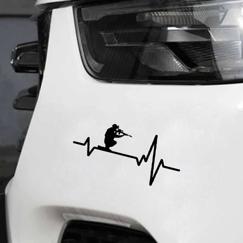 15*7CM Electrocardiogram On Shooting Soldier Graphic Gun Car Sticker Vinyl Decoration Motorcycle Accessories-image-683983367