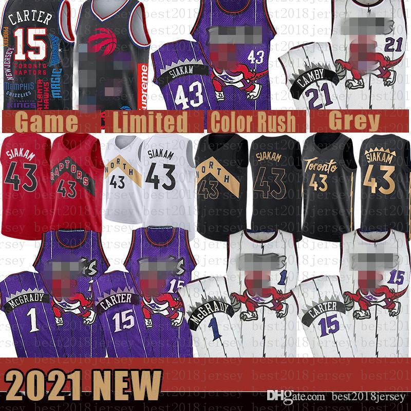 

2021 New Basketball Jersey Toronto Raptors Mens Vince 15 Carter Pascal 43 Siakam Kyle 7 Lowry Tracy 1 McGrady Marcus 21 Camby Gold, Black;red