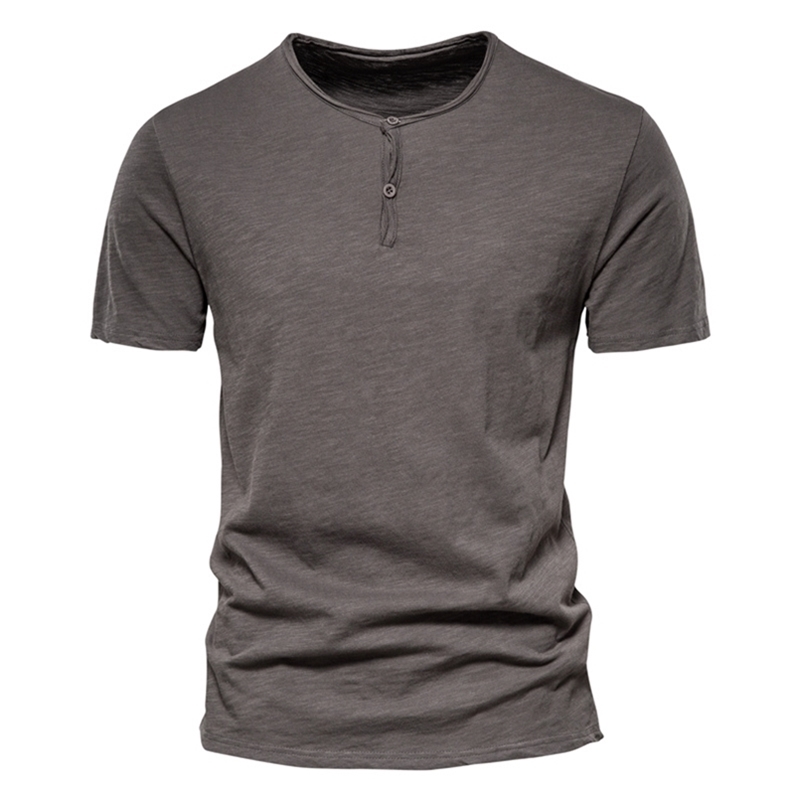 

AIOPESON Solid Color Casual T-shirts Men O-neck Button Up 100% Cotton s T Shirt Summer Quality Classic Top Tees 210707, White