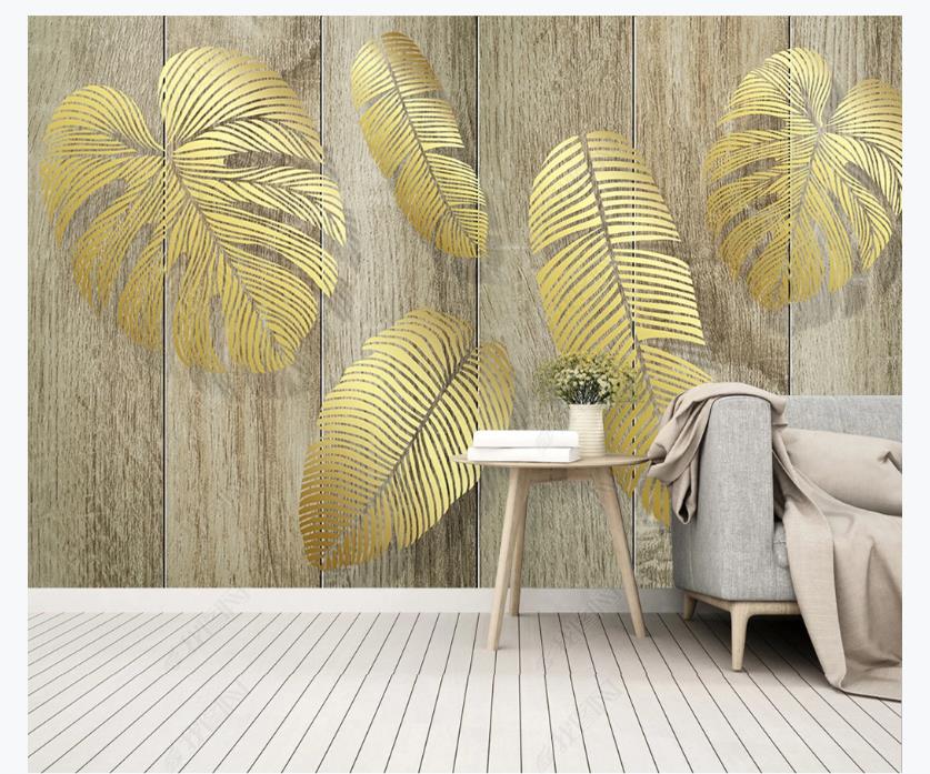 

3D Stereoscopic Mural Wallpaper Creative Gold Leaf Woodern TV Background Wallpapers For Kitchen Living Room Bedroom Home Decor, As the photo