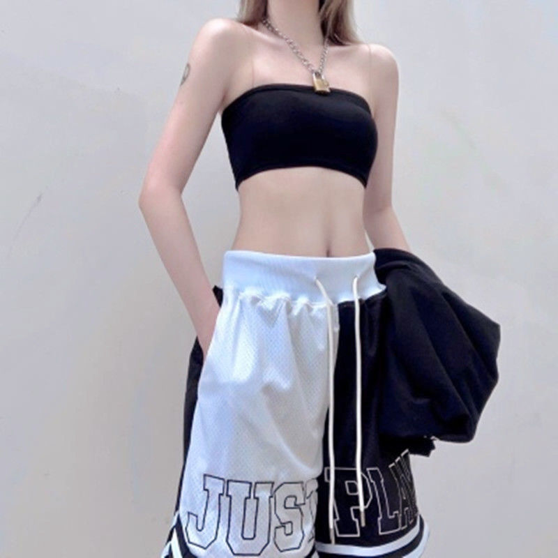 

black and white hit color basketball shorts wild mesh breathable quick-drying sports pants running training five-point short, White;black