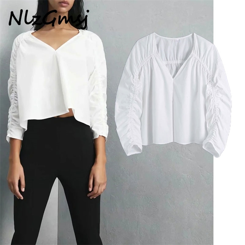 

Blouse Women V Neck Elastic Vintage Spring Shirts Woman Fashion Fitted Casual Top Blusas 03 210628, As picture