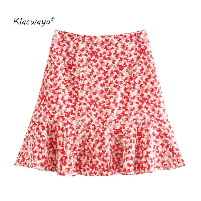 

women fashion pleated print mini skirt A line zipper above knee sweet skirts Faldas Mujer 210521, Red