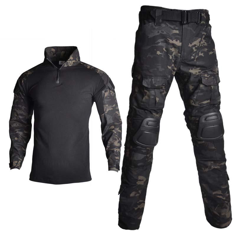 

Hunting Sets Tactical Suit Military Uniform Training Camouflage Shirts Pants Paintball Clothes With Pads 10 Pockets 8XL, Ruin gray shirts