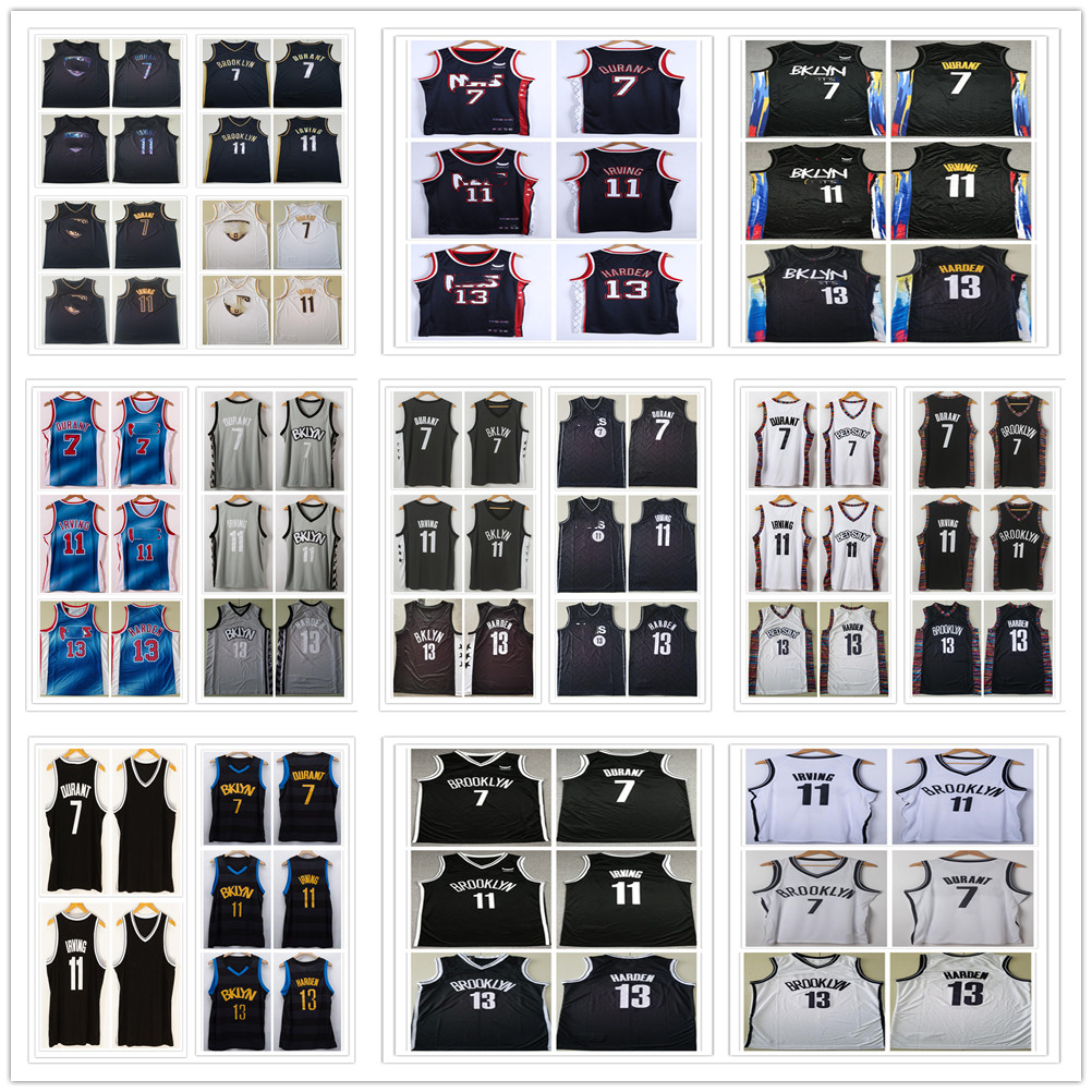 

100% Stitched Basketball Jerseys 2021-22 City Navy 11 Kyrie Kevin Durant 7 James Harden 13 Irving Blue White Black Grey Color Men Sport Shirts Embroidery Edition