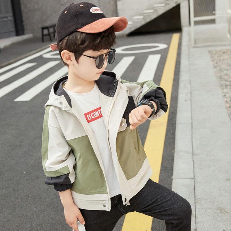 

Jackets Kids Boys Spring And Autumn Mixed Colors Letters Printed Hooded Jacket Big Virgin Coat 6-12 Years Old, Blue;gray
