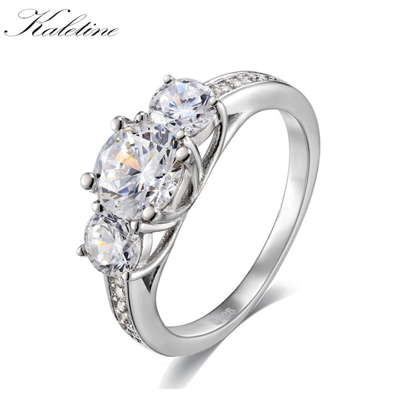 

Cluster Rings Kaletine 925 Sterling Silver Jewelry Classic Engagement For Women Men 6.5mm Heart And Arrows 1 CZ Three Stone Ring