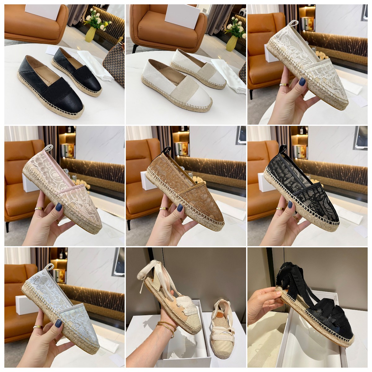 

2022 WOODY ESPADRILLES Sandals leather lace canvas flat shoes Designer luxury women casual outdoor shoes, Color 12