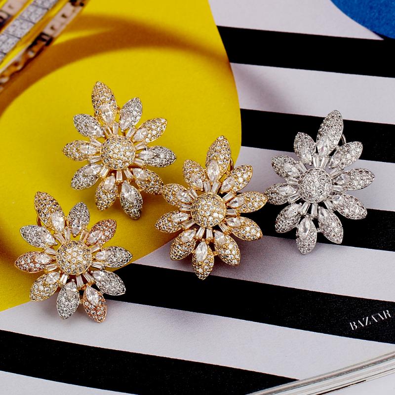 

Dangle & Chandelier TIRIM Tendy Snowflake Stub Earrings For Women Luxury Sparking Cubic Ziron Stereo Elliptical Earing Fashion Jewelry Gifts, Silver
