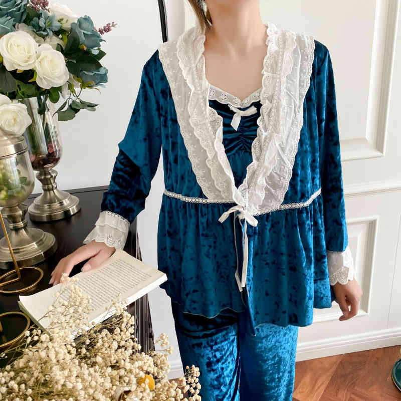 

Women's Sleepwear Fashion Winter Pajamas Fall Pijamas Women 3 Pcs Set SU43, Blue