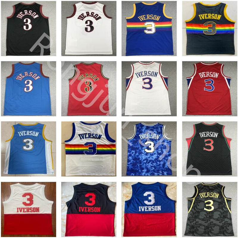 

Mitchell Ness Stitched Mens Basketball 1990-00 Retro Allen 3 Iverson 1999-00 1996-97 1997-98 2006-07 Black Blue White Red Jersey Vintage