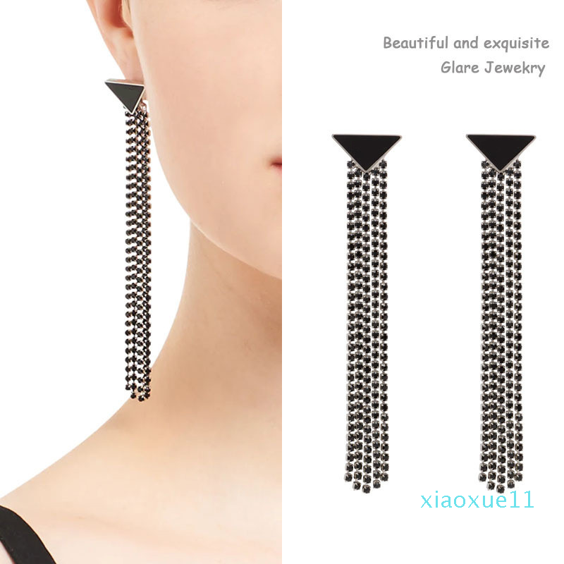 

Luxury- Full Diamond Tassel Earrings Charm Metal Triangle Letter Eardrop Girl Rhinestone Studs Shiny Women Jewelry Gift