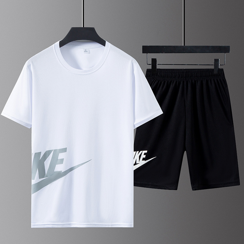 

Tracksuit 2021 summer men's short sleeve T-shirt trend loose size casual suit running fitness, Gray