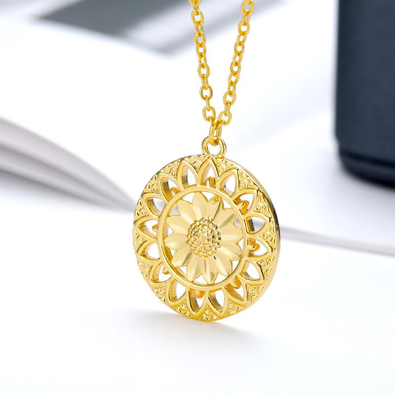 

Pendant Necklaces Round SunFlower For Women Men Stainless Steel Gold Chain Shaped Charm Choker Jewelry Bijoux, Silver