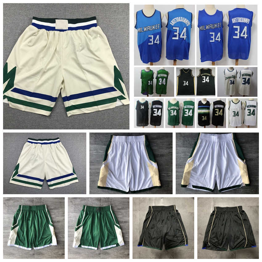 

Giannis Antetokounmpo Basketball Shorts Jersey Authentic Stitched Milwaukeean Giannis 34 Antetokounmpo Shorts With Real Tags, White;black