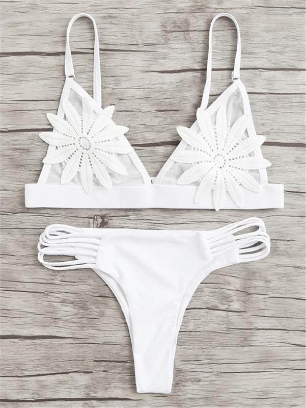 Applique Embroidered Swimsuit Bikini Sexy Split Biki-image-678521187