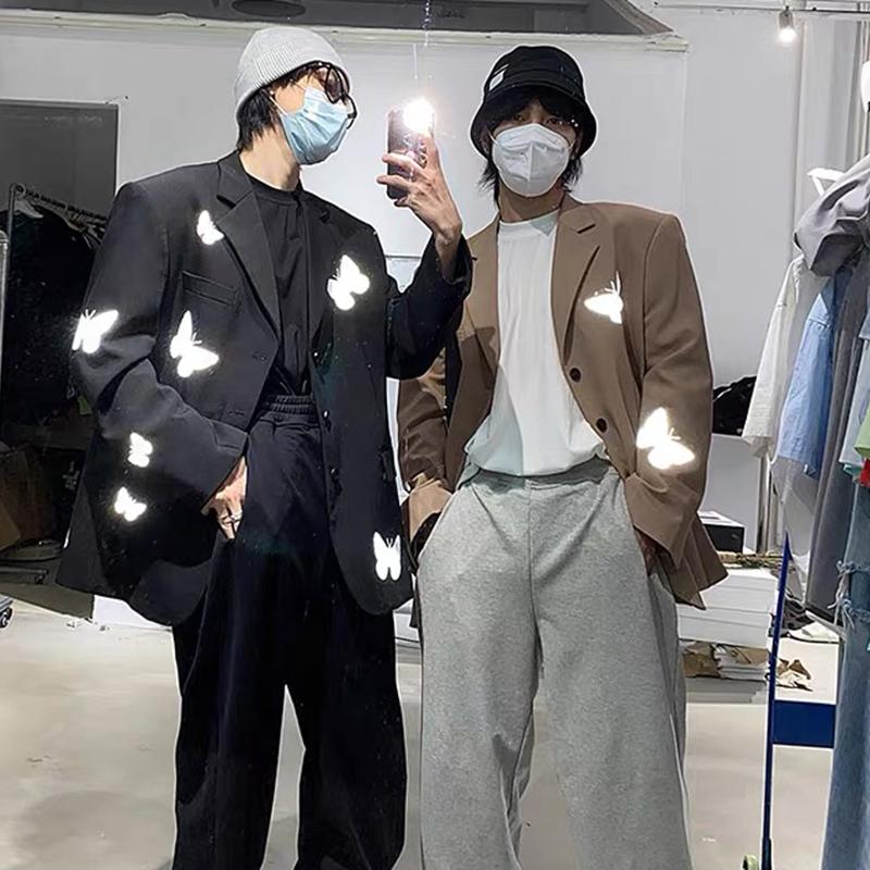 

Men's Suits & Blazers Reflective Butterfly Blazer Jacket Loosen Lazy Long Yuppie Hip Hop Earliler Fall Arrive Dance Stage Show Costumes, Black