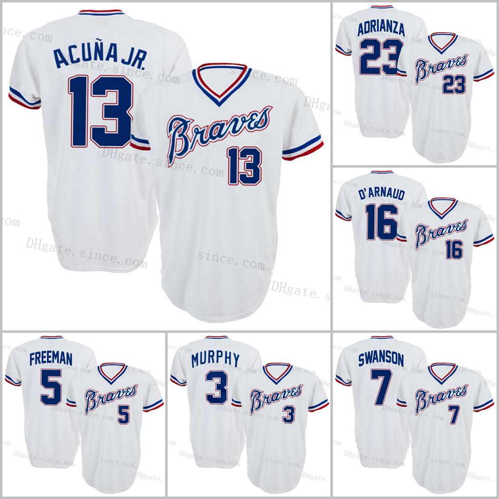 

1984 Braves Ronald Acuna Jr. 2021 Atlanta Marcell Ozuna Jersey Ozzie Albies Austin Riley Freddie Freeman Dansby Swanson Tyler Flowers, Blue;black