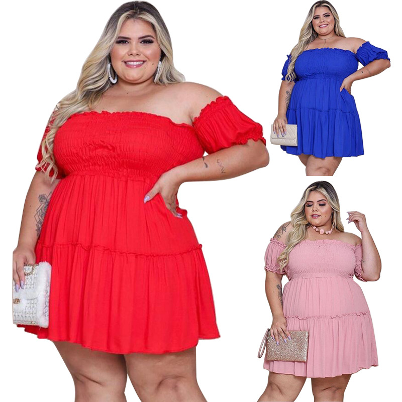Plus Jumpsuits & Rompers 2021 Summer Women&#039;s Clothing Fat Mm200 Jin Slimming Waist Irregular Solid Color Large Size Dress-image-707467048