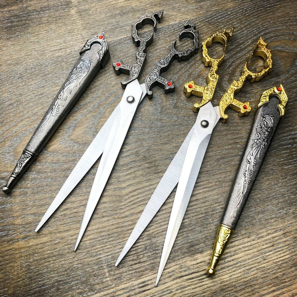 

10" Medieval Renaissance Scissors Bodice Dirk Knife Fixed Blade Decorated