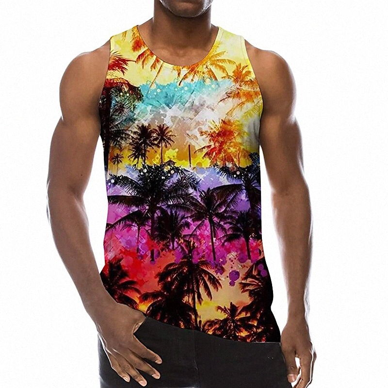 Men's Tank Top Undershirt 3D Print Tree Crew Neck Daily Holiday 3D Print Sleeveless Tops Casual Beach Rainbow / Summer z4e5#