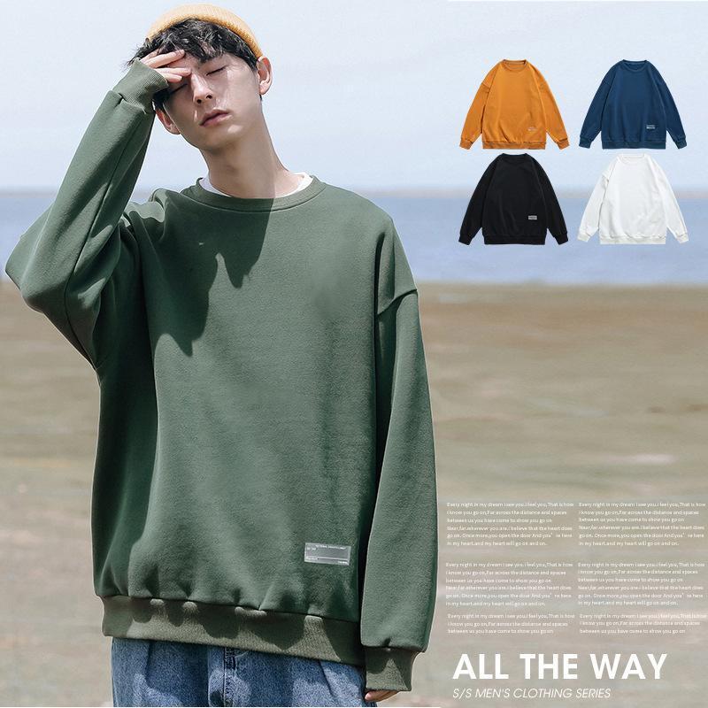 

Men's Hoodies & Sweatshirts 2021 Spring Solid Color Sweatshirt Basic Loose Round Neck Top, Black