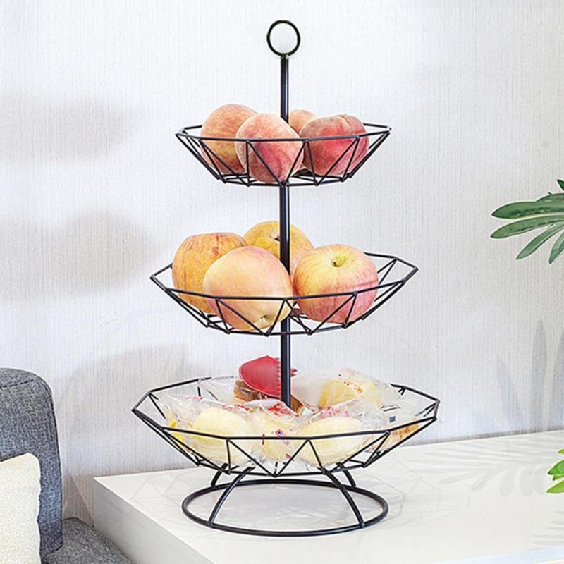 

Dishes & Plates Household 3 Layer Fruit Plate Countertop Metal Basket Retro Style Tray Rack Storage